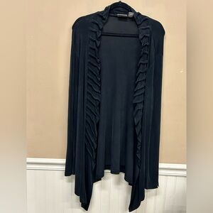 Damaged Chico's Travelers Cardigan Jacket Size 3 Black XL Open Front Ruffle Trim